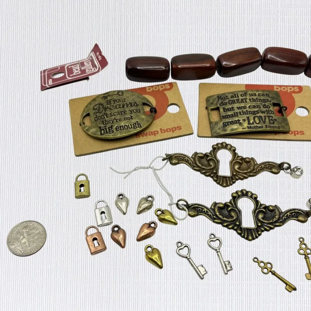 Lot Charms Pendants Wood Beads Retro Jewelry Making Craft Supplies Lock Key DIY